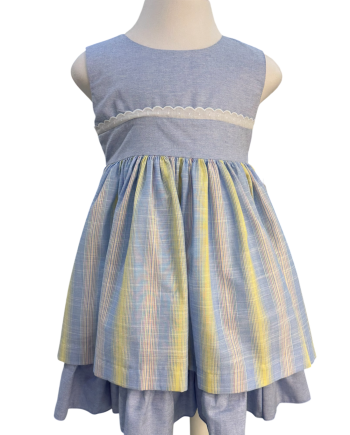 VESTIDO TALLE ALTO ESTAMP FRANJAS AZULON