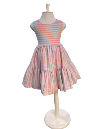 VESTIDO TALLE ALTO ESCOTE TRASERO ESTAMP LINEAS CORAL