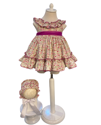 JESUSITO Y CUBRE PAÑAL ESTAMPADO FRESAS MAGENTA