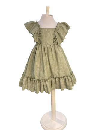 VESTIDO TALLE ALTO LISO CON VOLANTES VERDE