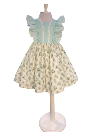 VESTIDO TALLE ALTO ESTAMP BOUQUET FLORES AQUA