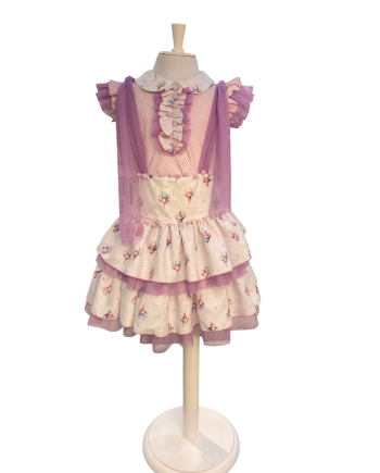 CONJUNTO FALDA TIRANTES Y BLUSA ESTAMP HELADOS LILA