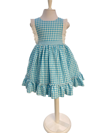 VESTIDO TALLE ALTO ESTAMP VICHY TURQUESA