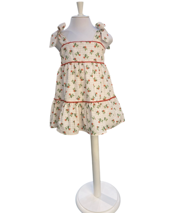 VESTIDO TALLE ALTO ESTAMP FRESAS CON TIRANTES