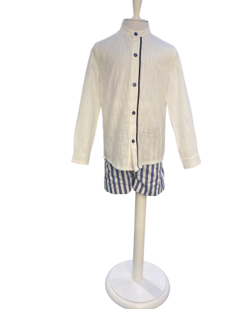 CONJ CAMISA CUELLO MAO Y BERMUDA LINEAS NAVY