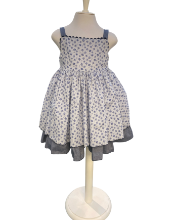 VESTIDO TALLE ALTO DE TIROS ESTAMP FLORES DENIM