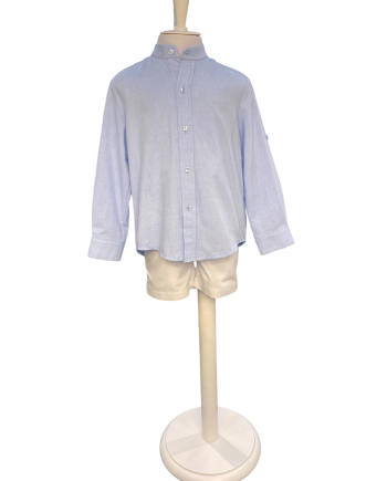 CONJ CAMISA CUELLO MAO Y BERMUDA CELESTE