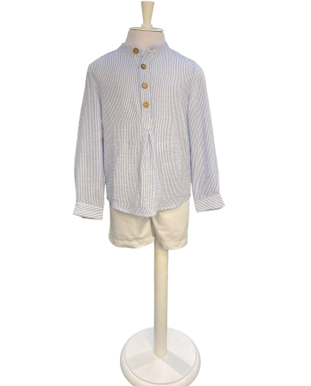 CONJ CAMISA CUELLO MAO A RAYAS Y BERMUDA