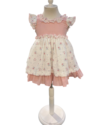 VESTIDO TALLE ALTO ESTAMP FLORES ACUARELA ROSA