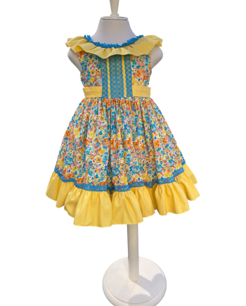 VESTIDO TALLE ALTO ESTAMP FLOREADO TURQUESA