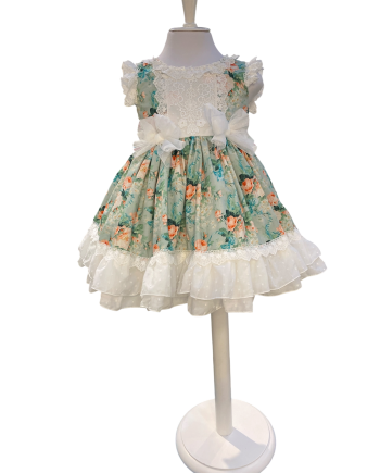 VESTIDO TALLE ALTO EST ROSAS VERDE AGUA