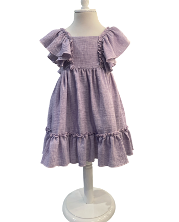 VESTIDO TALLE ALTO LISO CON VOLANTES LAVANDA