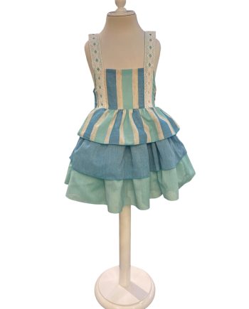 VESTIDO NIÑA CORTE ALTO ESTAMP LINEAS COMB AQUA