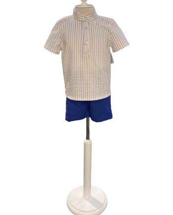 CONJUNTO BERMUDA Y CANISA CUELLO MAO LINEAS COMB LINO